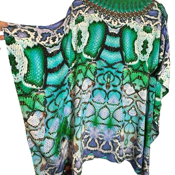 Camilla Los Pozas Short Lace Up Kaftan A Land Of Wonder 100% Silk Revolve Sequin - Picture 11 of 15